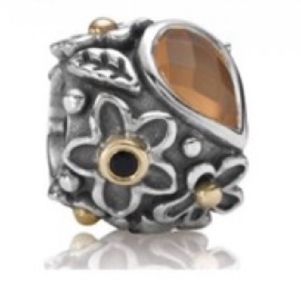 Reserved- Pandora Moonstone Onyx Dew Drops On Flowers 14k 925 Retired Bead